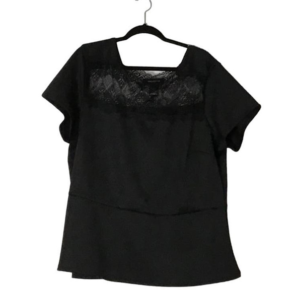 Ashley Stewart NWOT Black Lace Yoke Peplum Top Size 5X - Picture 4 of 9